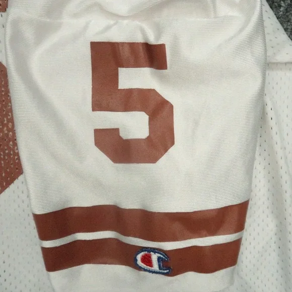 VINTAGE Texas Longhorns Jersey Mens 48 White‎ Champion USA Mesh #5